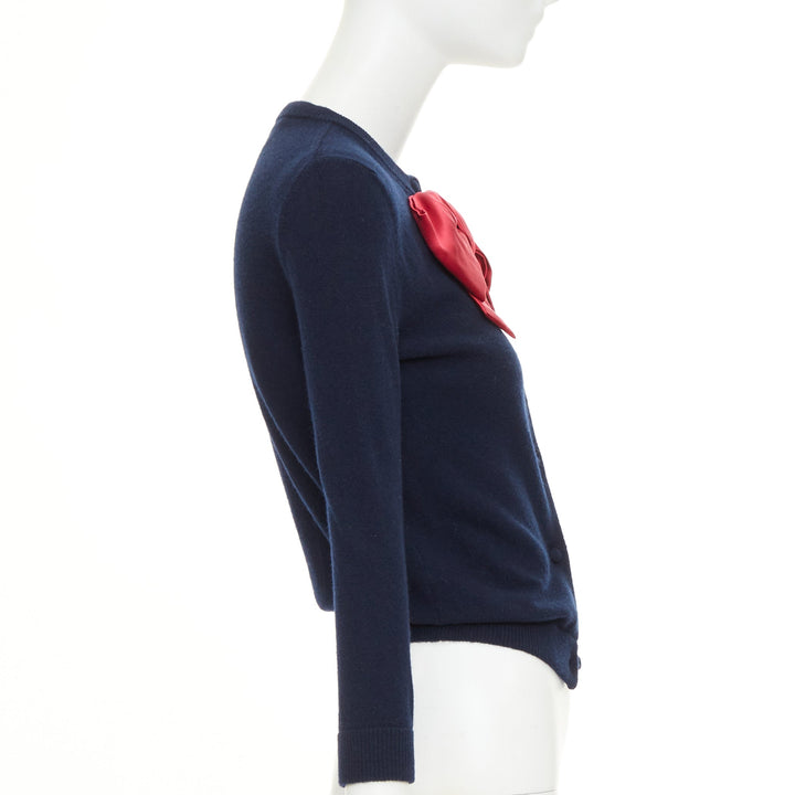 VALENTINO navy virgin wool oversized silk double duchesse satin bow cardigan XS