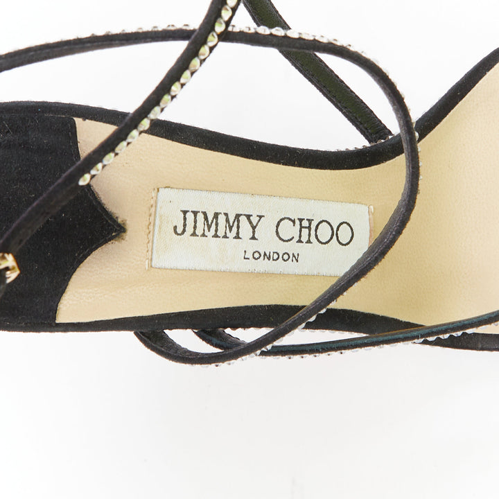 JIMMY CHOO black suede crystal d'orsay strappy sandals EU36