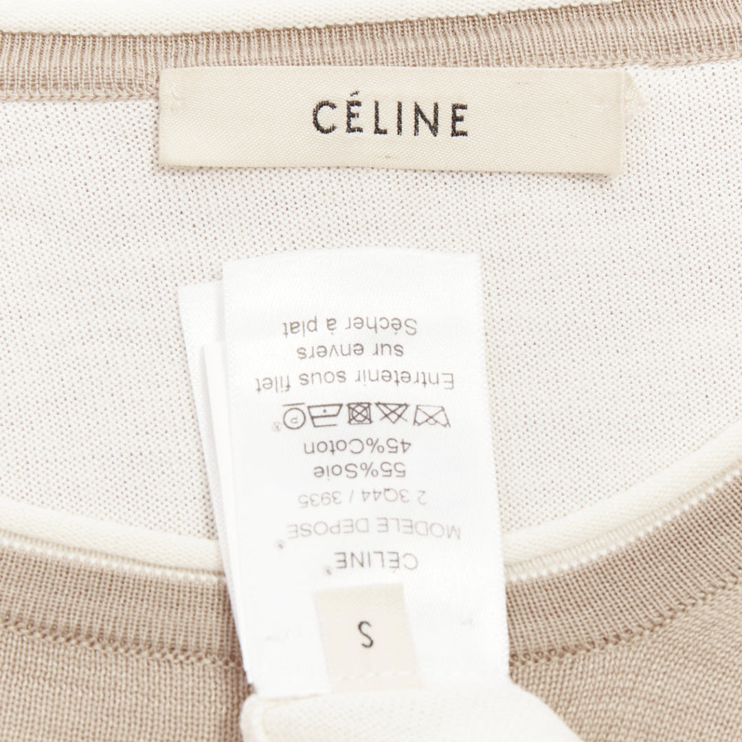 OLD CELINE Phoebe Philo beige cream silk cotton high low hem sweater S