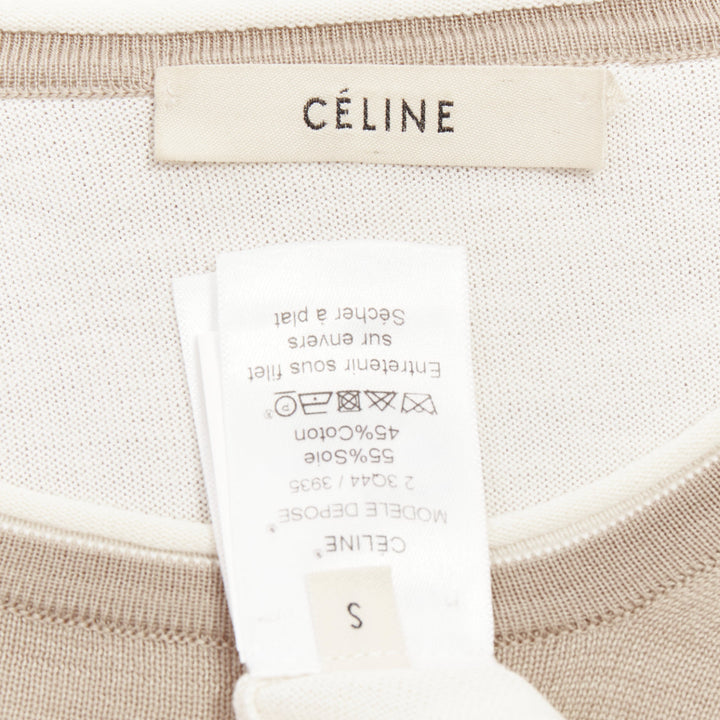 OLD CELINE Phoebe Philo beige cream silk cotton high low hem sweater S