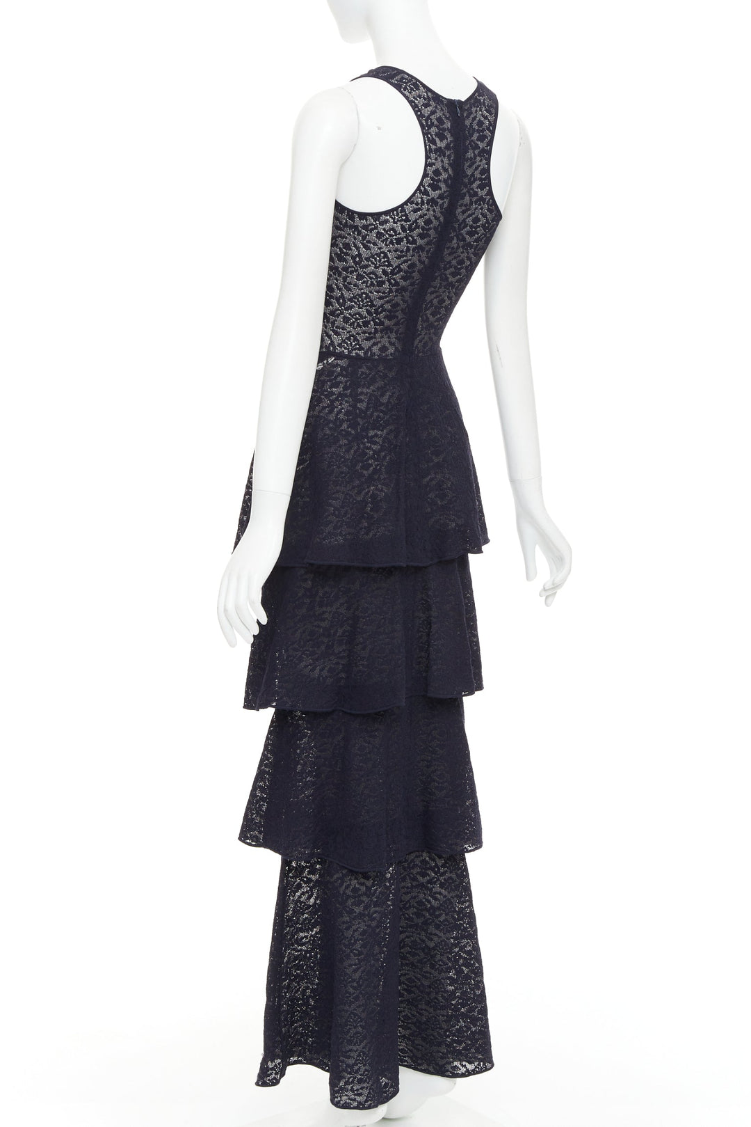 STELLA MCCARTNEY navy sheer floral lace layered tier dress IT40 S