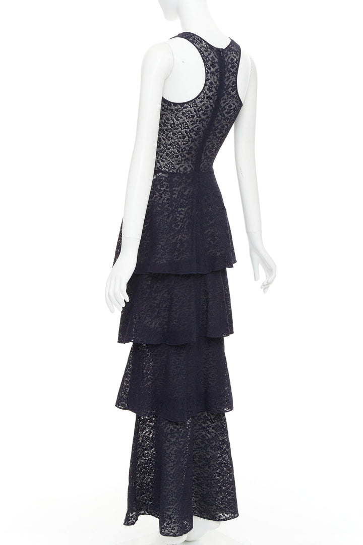 STELLA MCCARTNEY navy sheer floral lace layered tier dress IT40 S