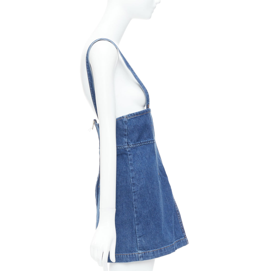 REFORMATION Corset blue washed denim back zip dungaree dress US2 S