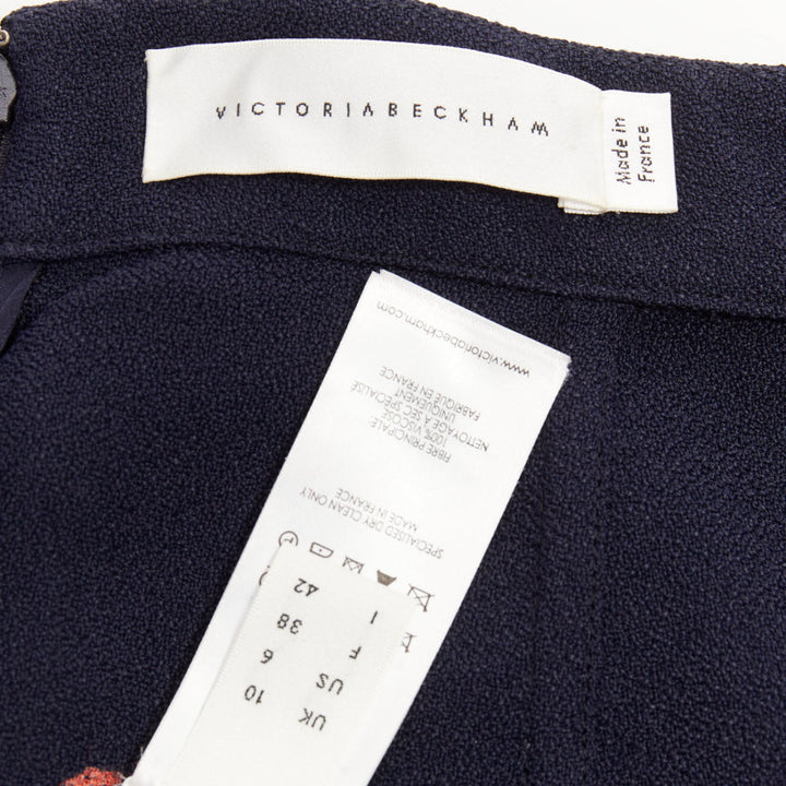 VICTORIA BECKHAM 2018 navy orange floral print asymmetric panelled skirt UK10 M