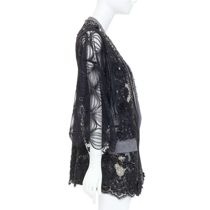 ANTONIO MARRAS black grey fleece wool embellished kimono blazer coat