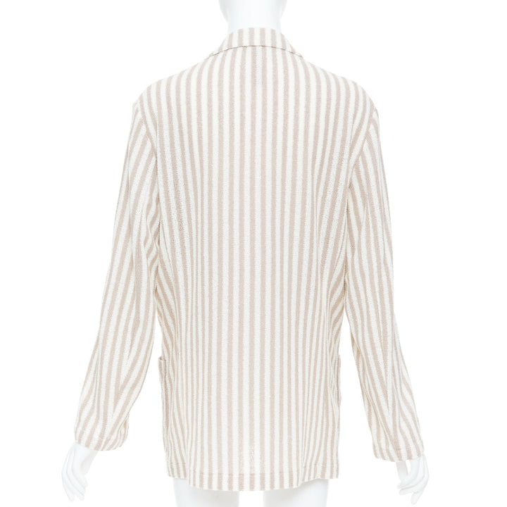 HARRIS WHARF LONDON beige striped cotton blend single breasted blazer IT52 XL