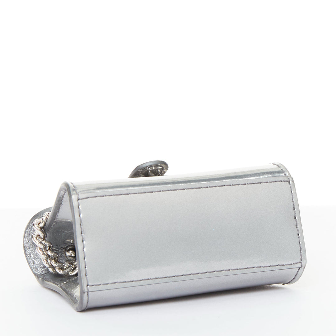 DELVAUX Brillant metallic silver box calfskin silver hardware micro bag charm