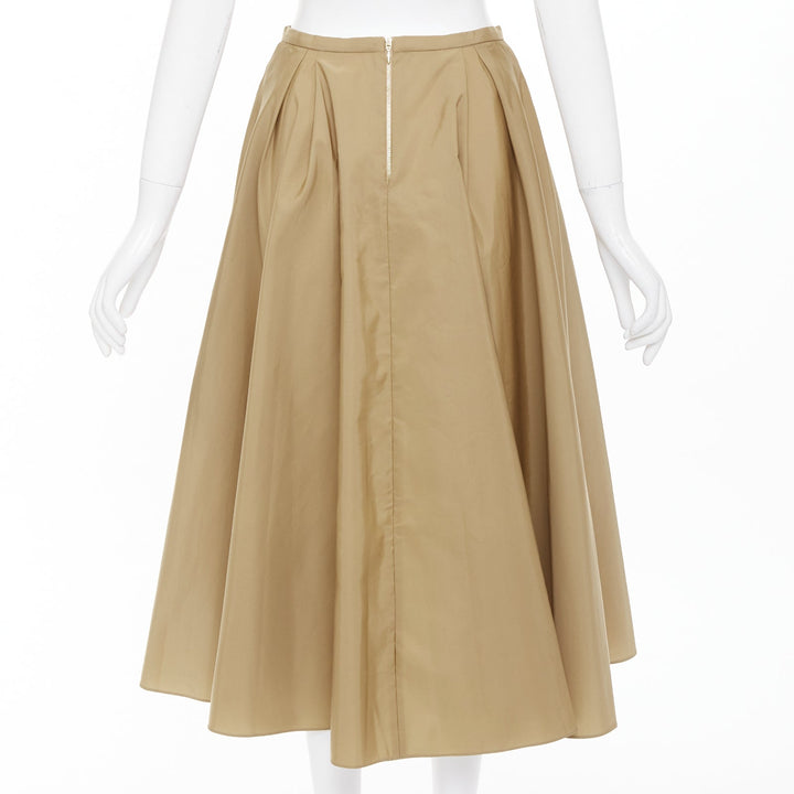 ROCHAS tan beige taffeta flared pleated front high waist aline midi skirt IT40 S