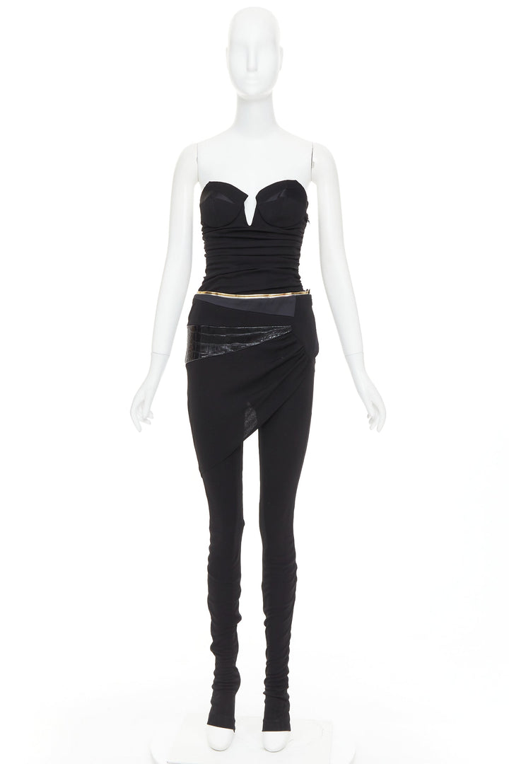 ALEXANDRE VAUTHIER Vintage black faux croc patchwork sweetheart bust jumpsuit