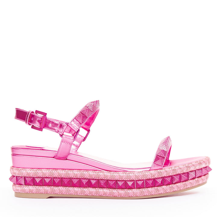 CHRISTIAN LOUBOUTIN Pyraclou 60 glam metallic pink spikes platform wedges EU38