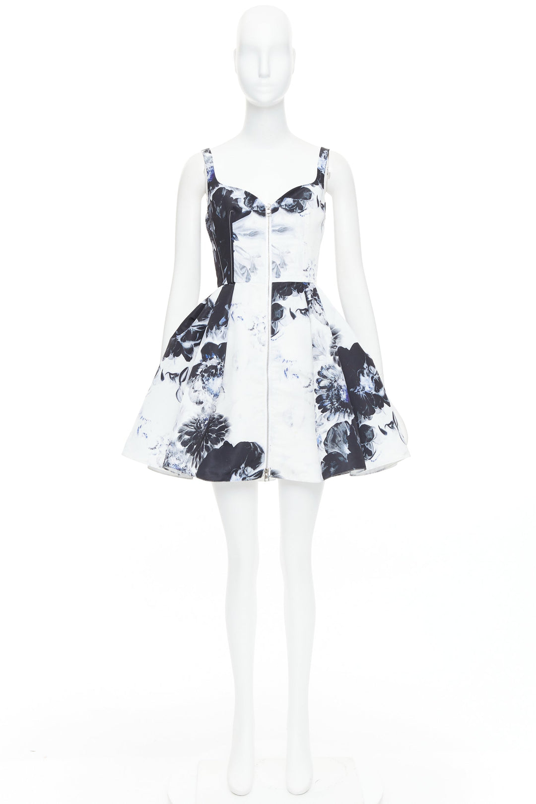 ALEXANDER MCQUEEN 2023 Chiaroscuro ink floral print zip front dress IT38 XS