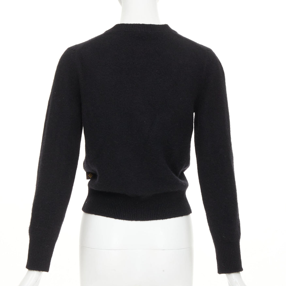 LOUIS VUITTON Cursive Signature black white wool blend fluffy logo sweater XS