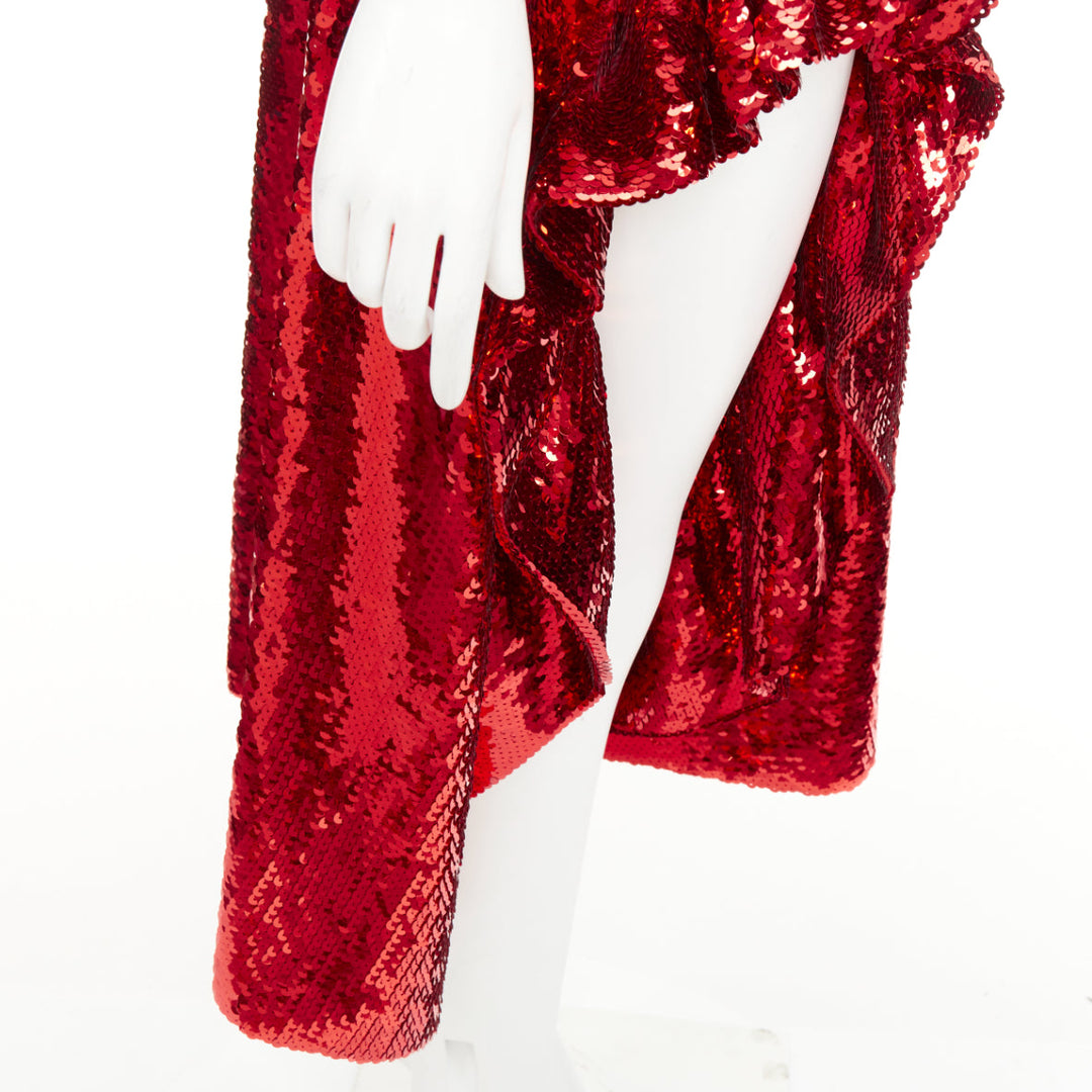 LOEWE 2022 Runway JW Anderson red sequined wool ruffle midi dress Gal Gadot