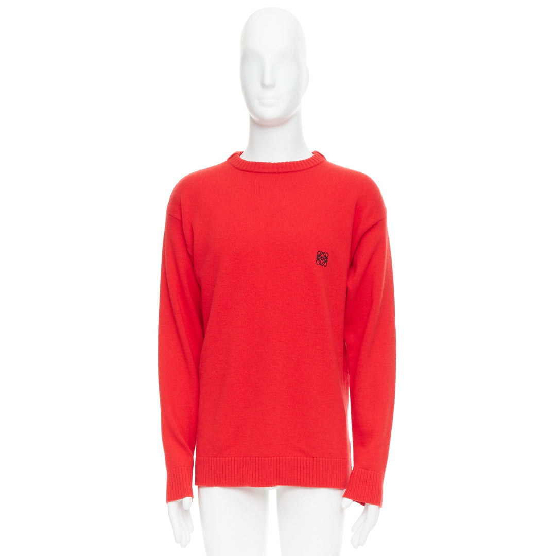 LOEWE 100% wool red black anagram logo long sleeve sweater S