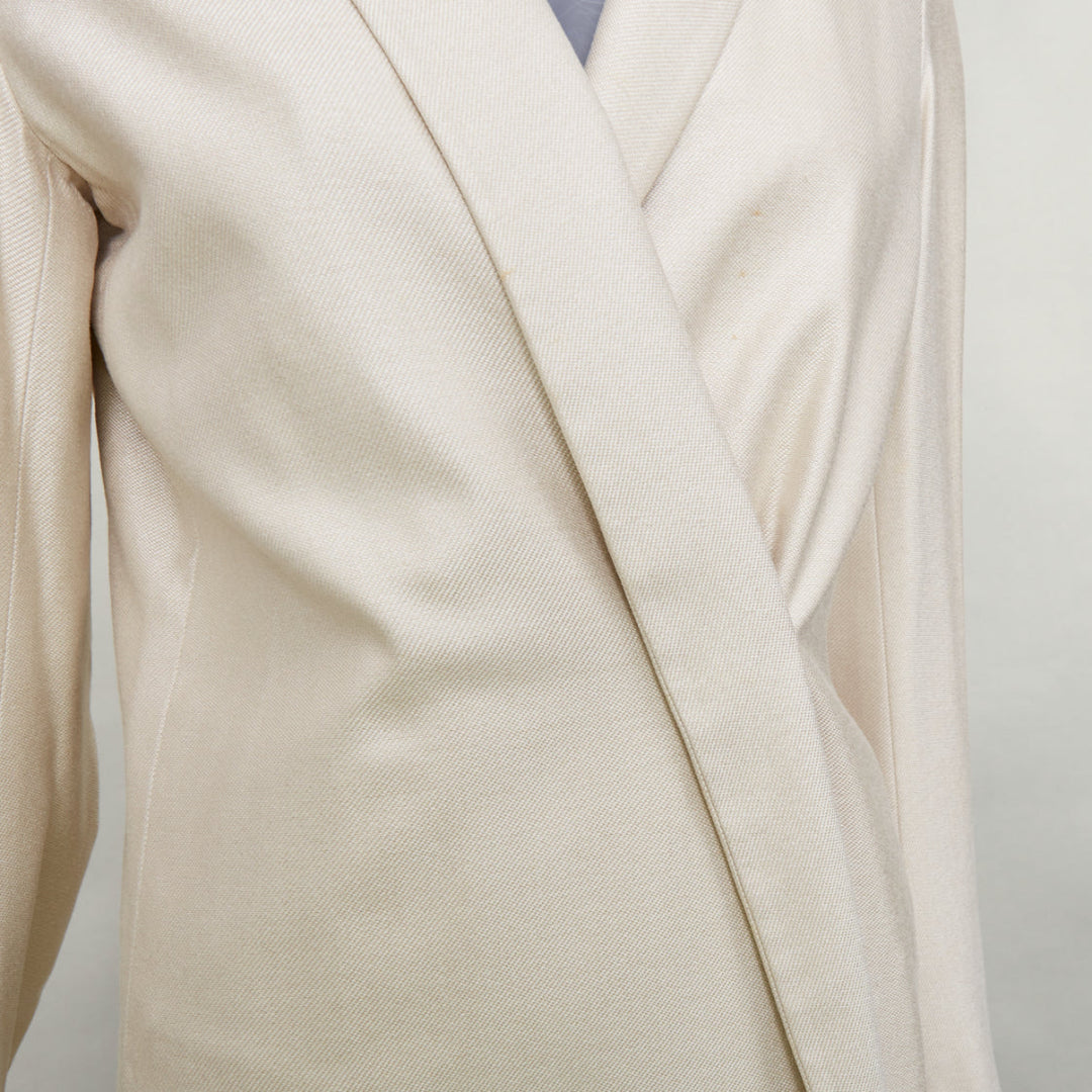 JIL SANDER cream silk blend minimal asymmetric wrap front long coat FR38 M