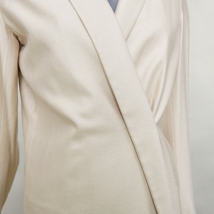 JIL SANDER cream silk blend minimal asymmetric wrap front long coat FR38 M