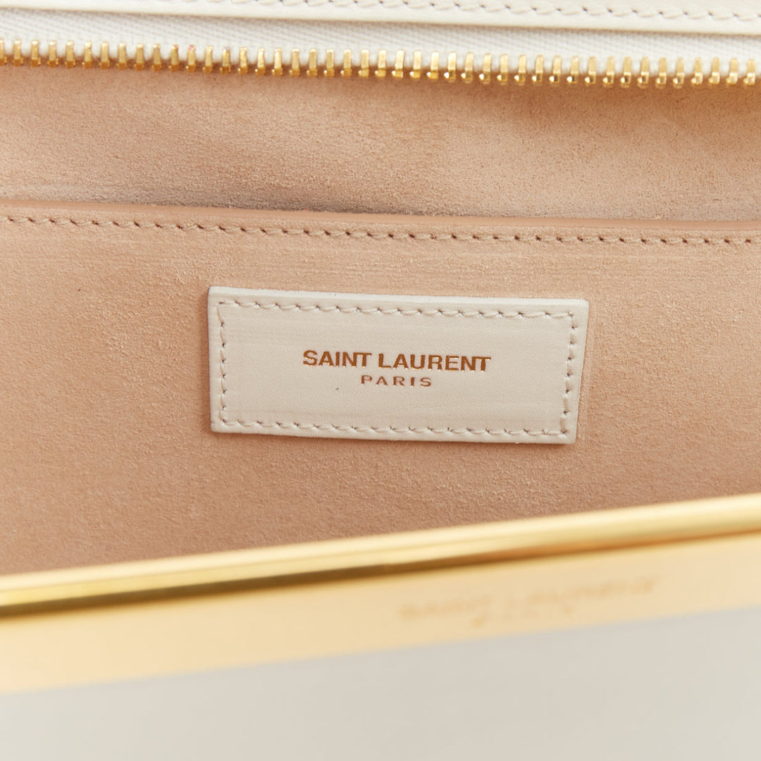 SAINT LAURENT Lutetia gold bar off white smooth leather clutch bag