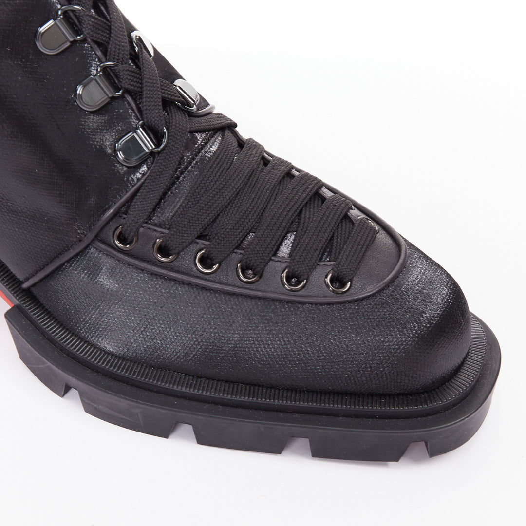 CHRISTIAN LOUBOUTIN Our Macademia Flat Toile black canvas combat boot EU42 US9