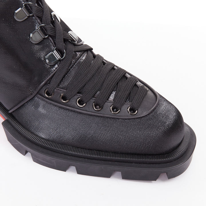 CHRISTIAN LOUBOUTIN Our Macademia Flat Toile black canvas combat boot EU42 US9