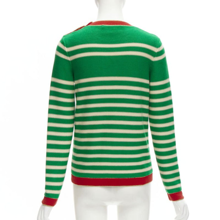 GUCCI Nautical sailor intarsia embroidery green beige striped sweater XS