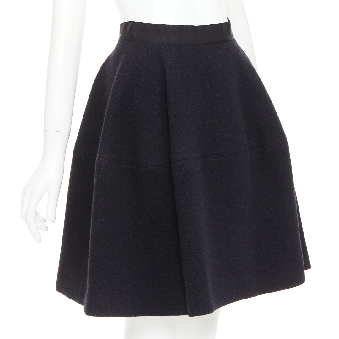 LANVIN grey wool blend black waistband constructed bell shaped skirt FR34 XS