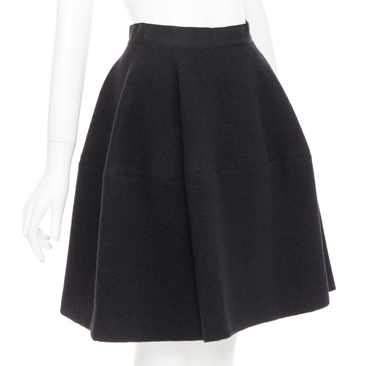 LANVIN grey wool blend black waistband constructed bell shaped skirt FR34 XS