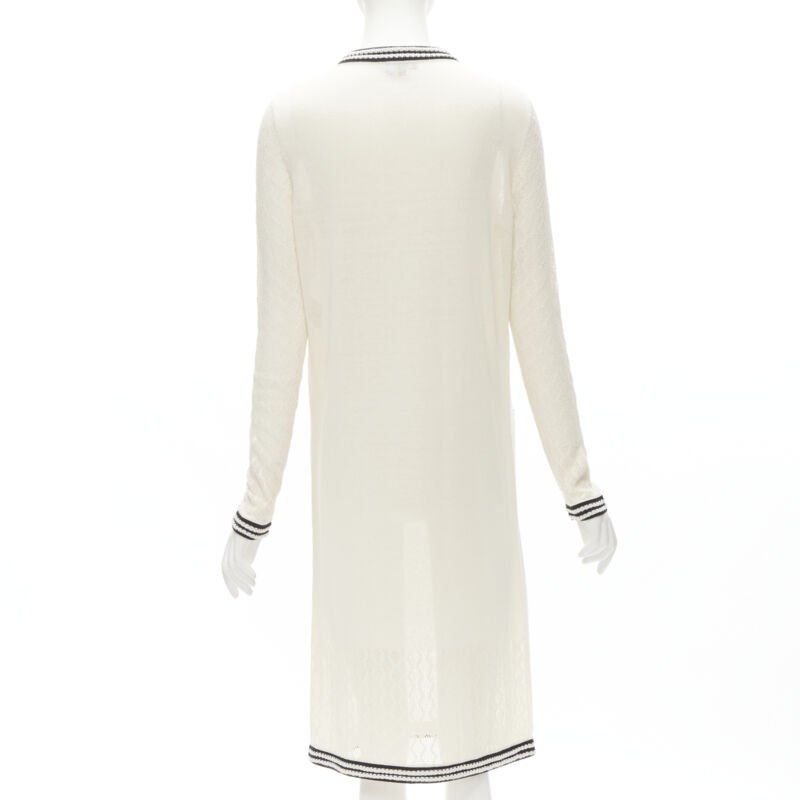 CHANEL cream beige 4-pocket black CC crochet knit midi dress FR38 S
