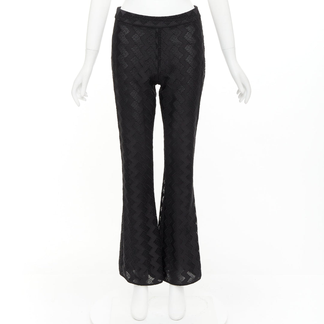 GIAMBATTISTA VALLI GIAMBA black zigzag lace lined flare pants IT40 XS