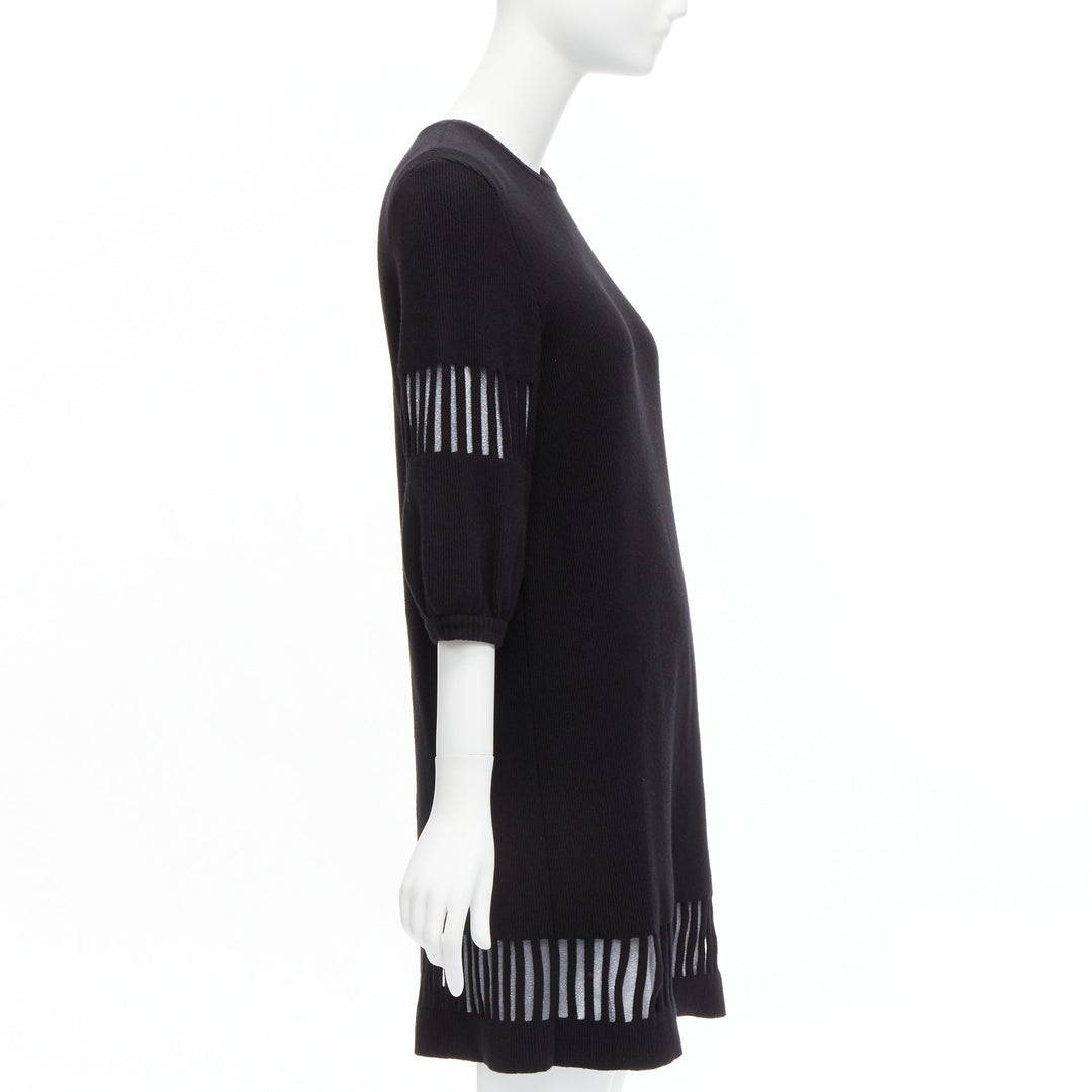 CHANEL 2017 black wool angora cut out silver lurex sweater dress FR38 M