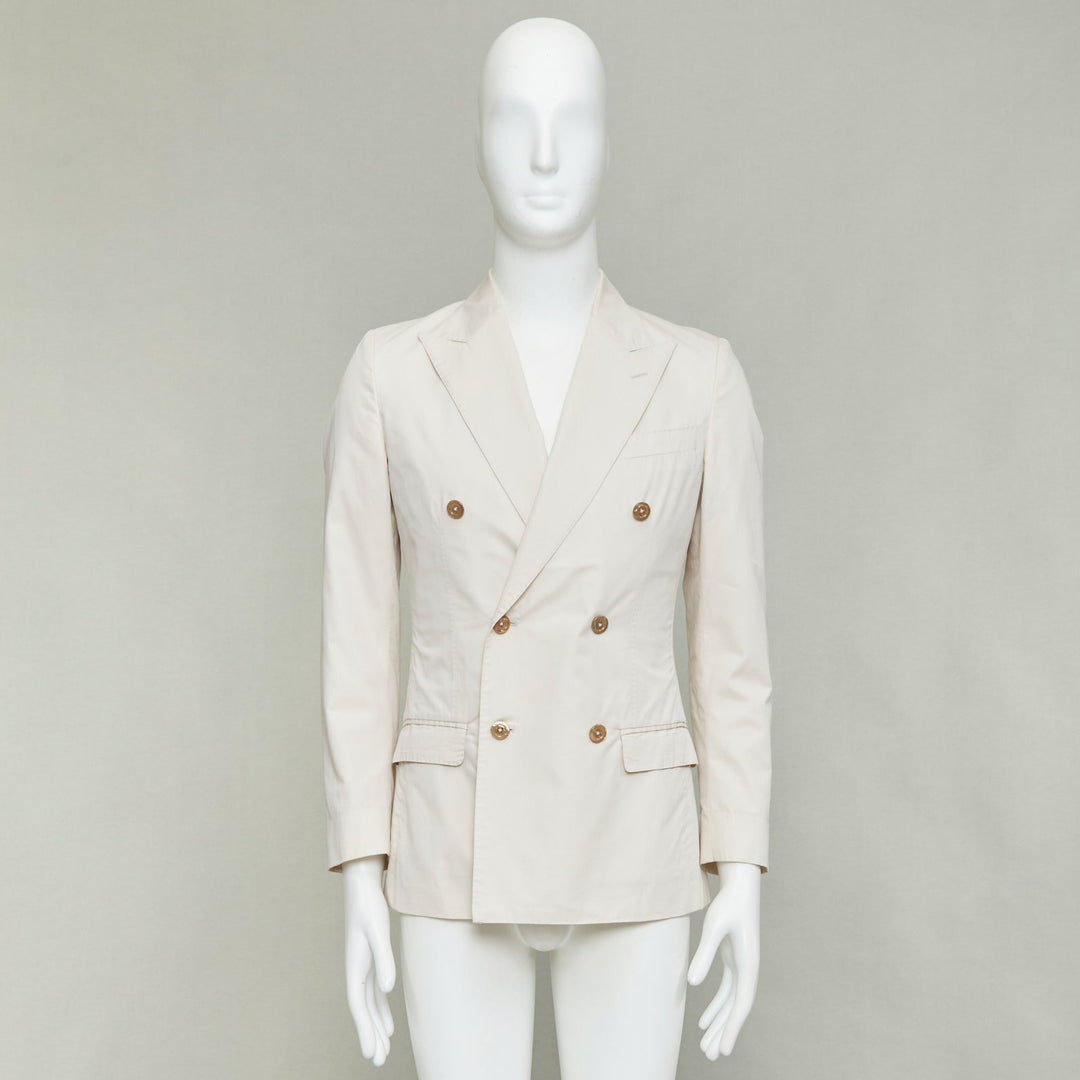 DOLCE GABBANA Taormina beige cotton silk buttons double breasted blazer IT44 XS