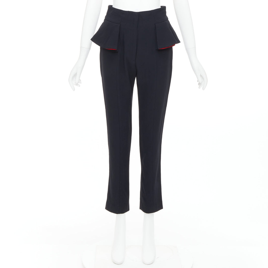 ALEXANDER MCQUEEN 2013 black red lined peplum cropped trousers IT40 S