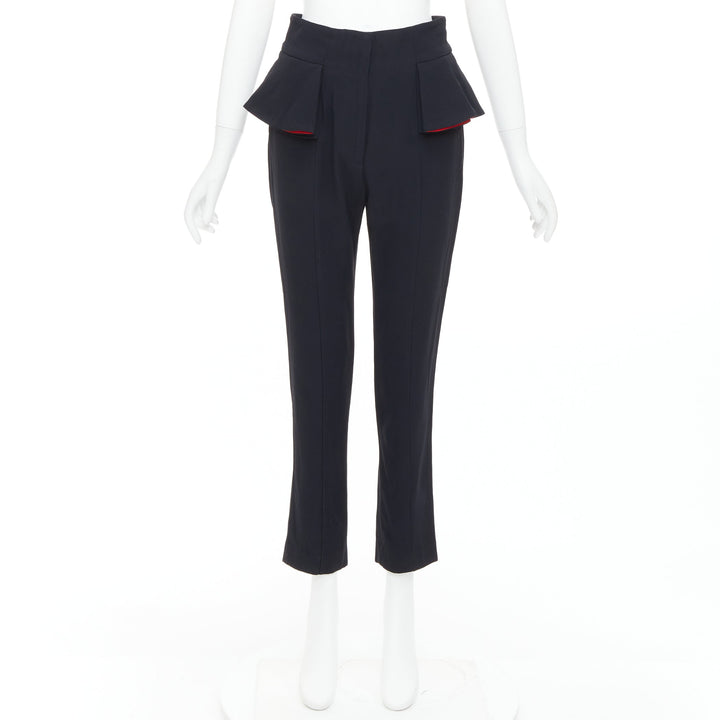 ALEXANDER MCQUEEN 2013 black red lined peplum cropped trousers IT40 S