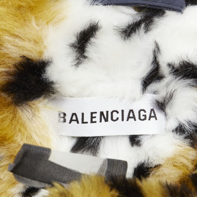BALENCIAGA 2018 Ruway Triple Faux Layering black leather leopard fur coat XL