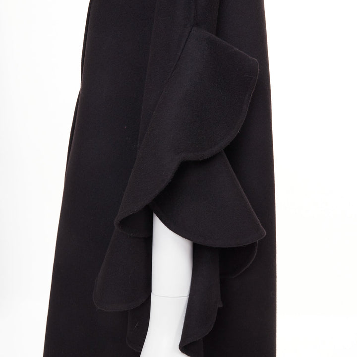 VALENTINO black virgin wool cashmere blend tiered ruffle sleeve overcoat IT46 XL