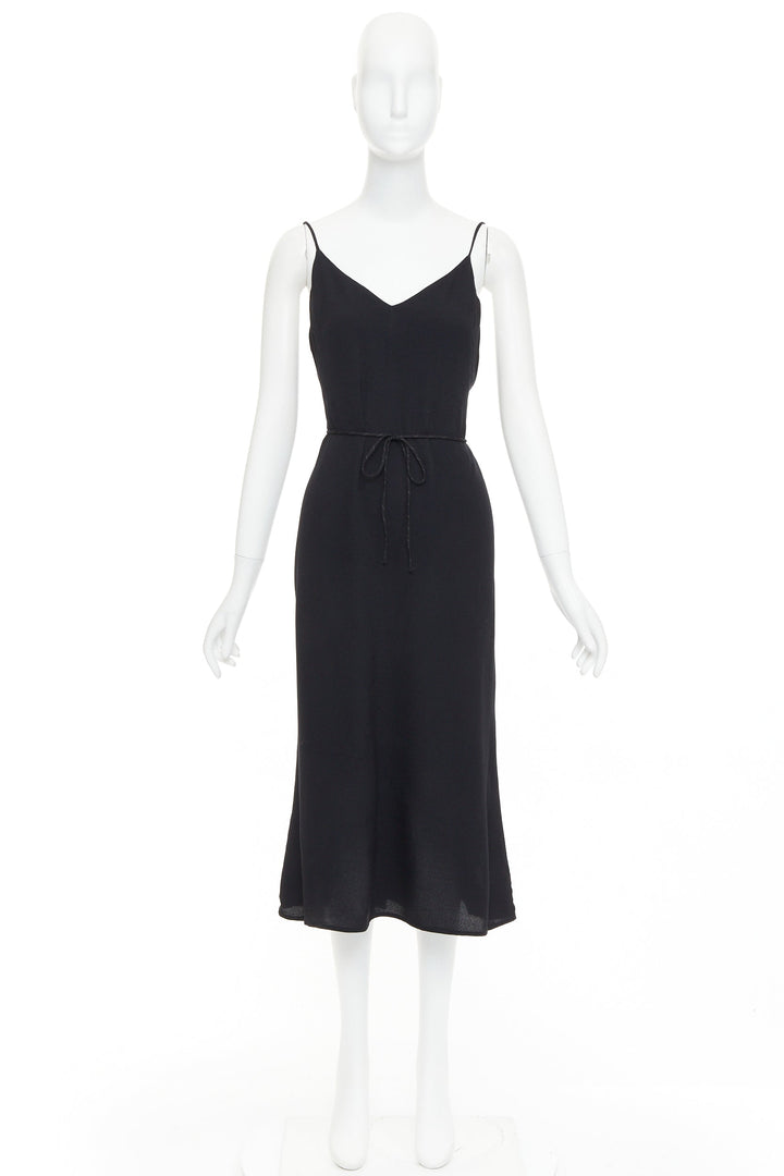 REFORMATION black viscose blend tie waist open back midi dress M