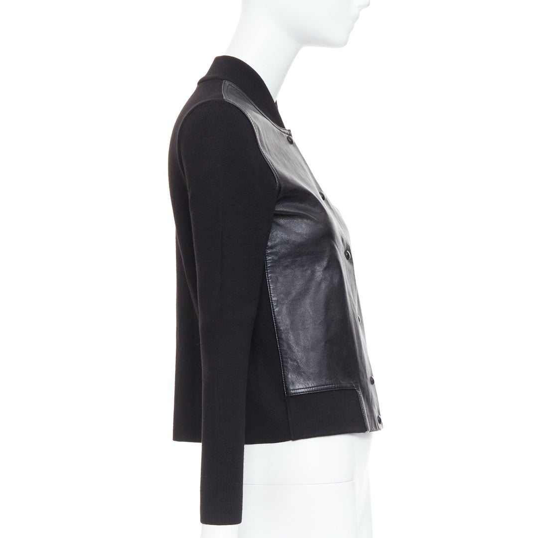 ALEXANDER WANG black merino wool blend leather front bomber jacket M