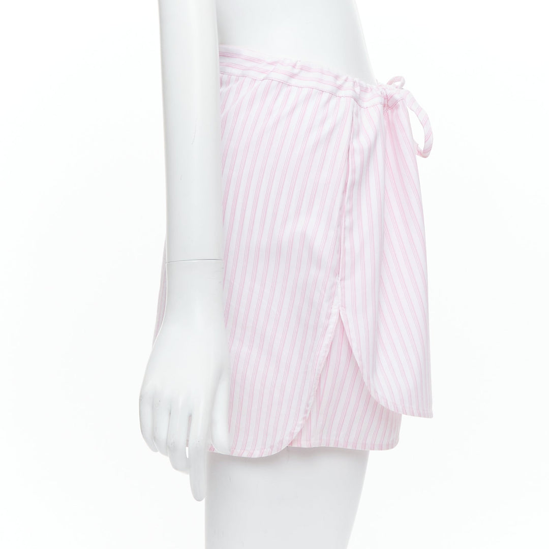 VVB VICTORIA BECKHAM pink white pinstriped tie front tiered skort