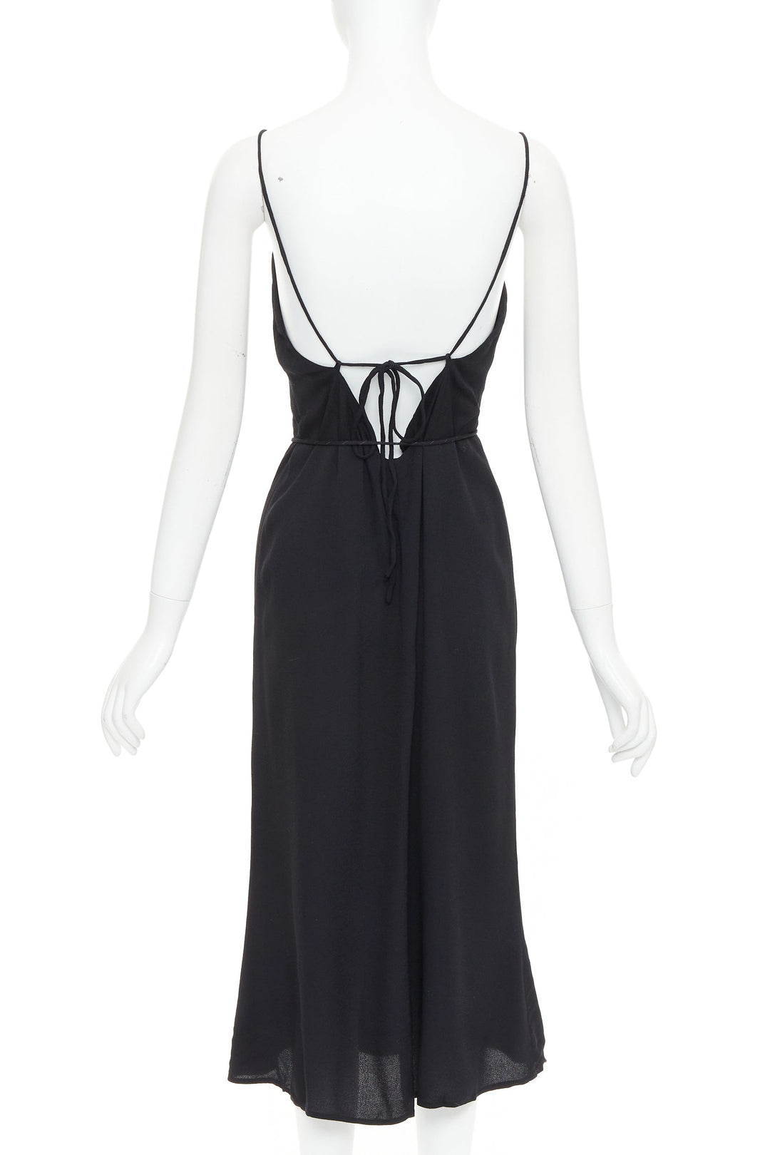 REFORMATION black viscose blend tie waist open back midi dress M