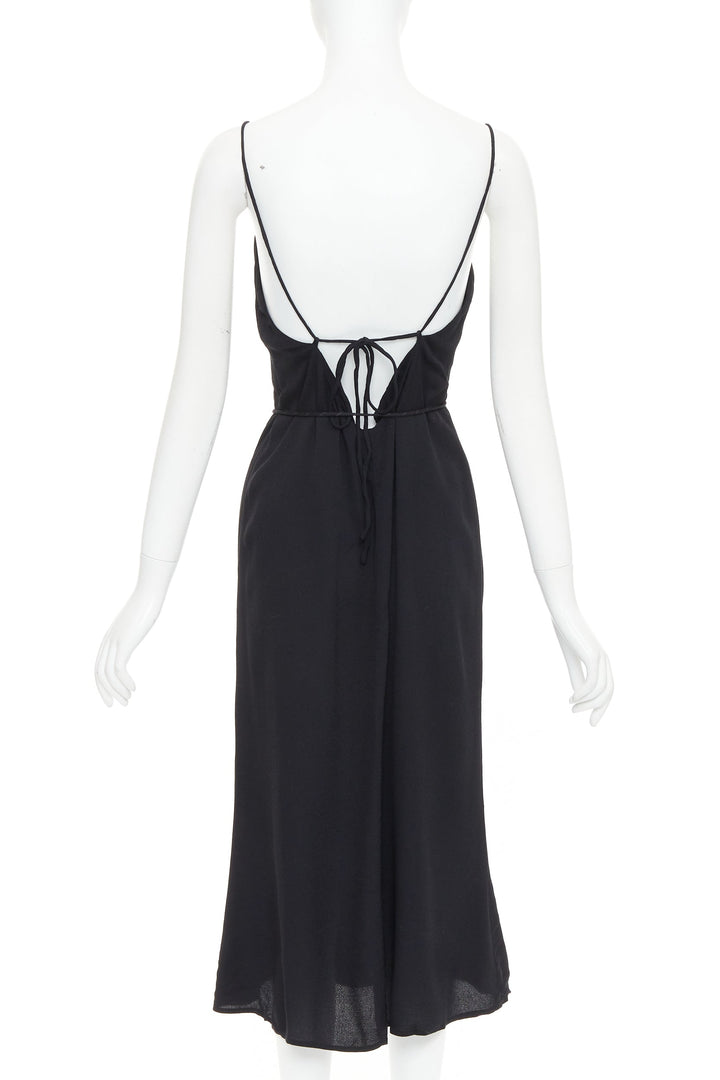 REFORMATION black viscose blend tie waist open back midi dress M