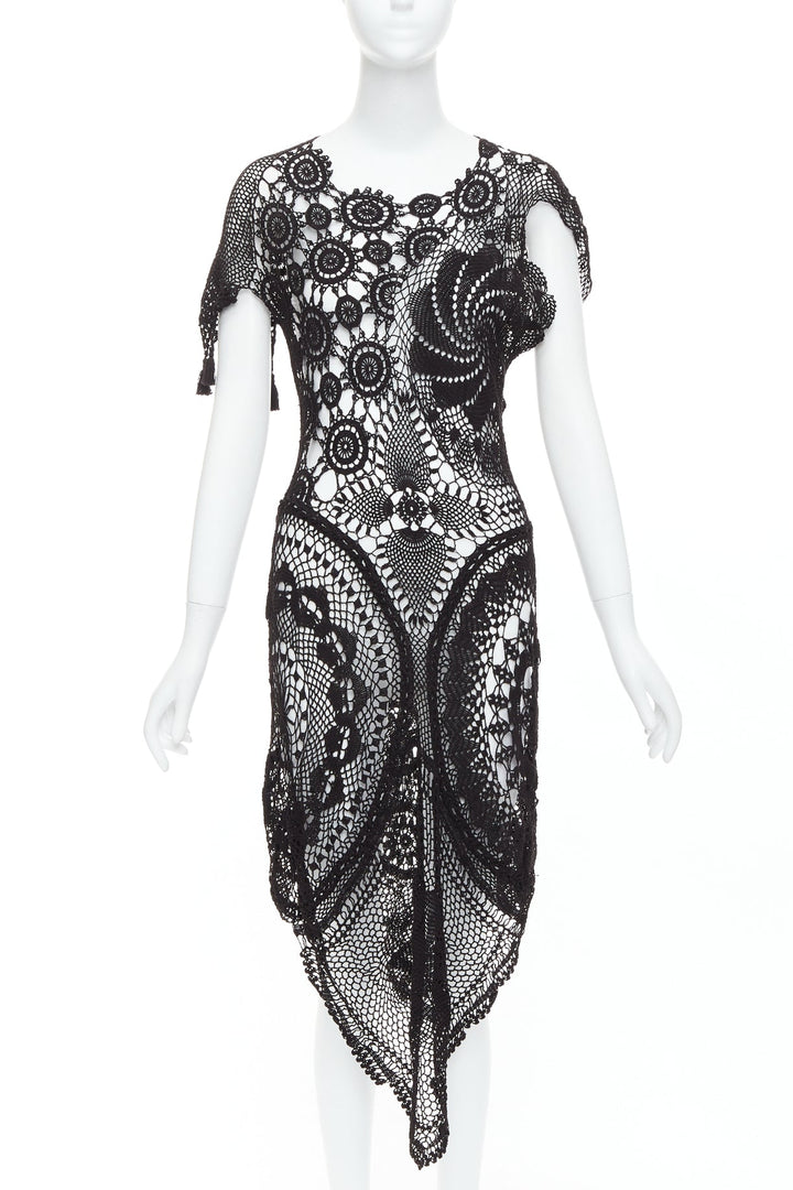 JEAN PAUL GAULTIER 2008 Vintage back lace crochet asymmetric dress IT38 XS