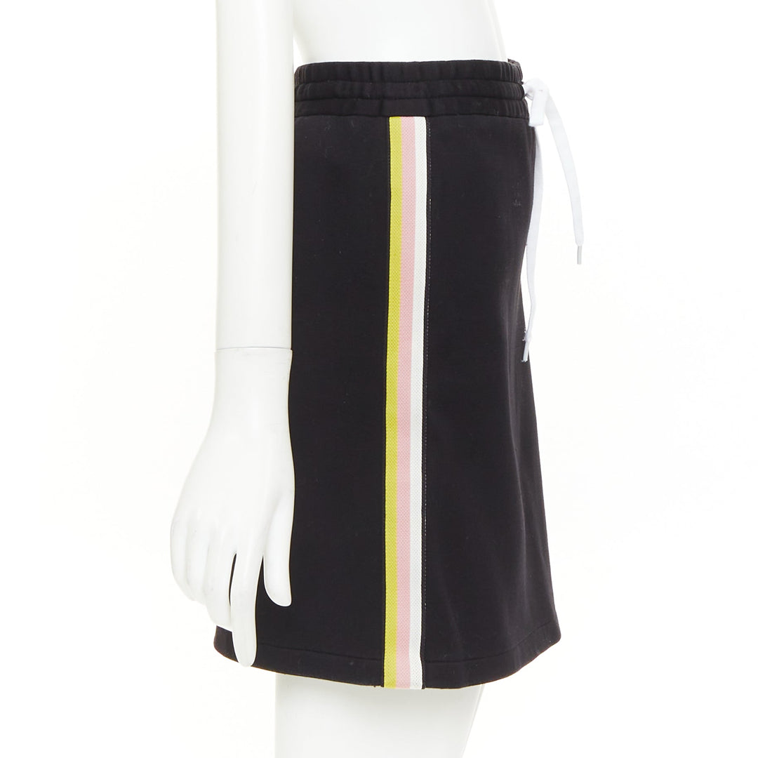 MIU MIU 2019 black cotton jersey blue logo sporty stripe drawstring skirt XS
