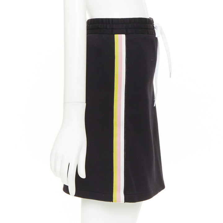 MIU MIU 2019 black cotton jersey blue logo sporty stripe drawstring skirt XS