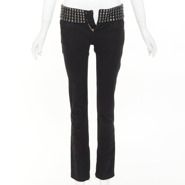 GUCCI 2008 Vintage black denim chrome dome studded waist skinny jeans IT38 XS