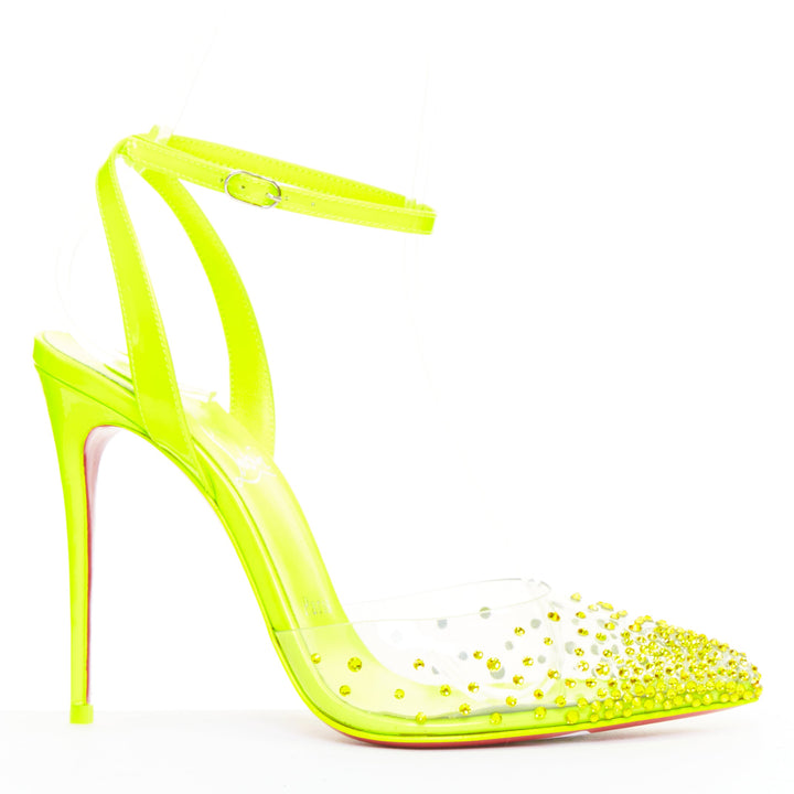 CHRISTIAN LOUBOUTIN Spikaqueen 100 yellow PVC strass degrade pump EU36.5 US6.5