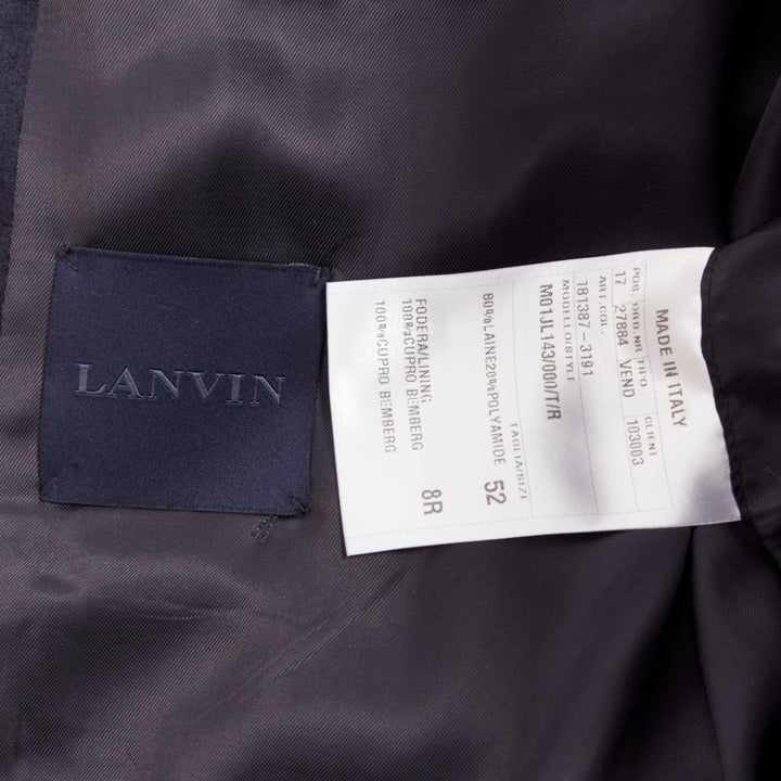 LANVIN navy wool overstitch seams notched lapel single breasted blazer EU52 XL