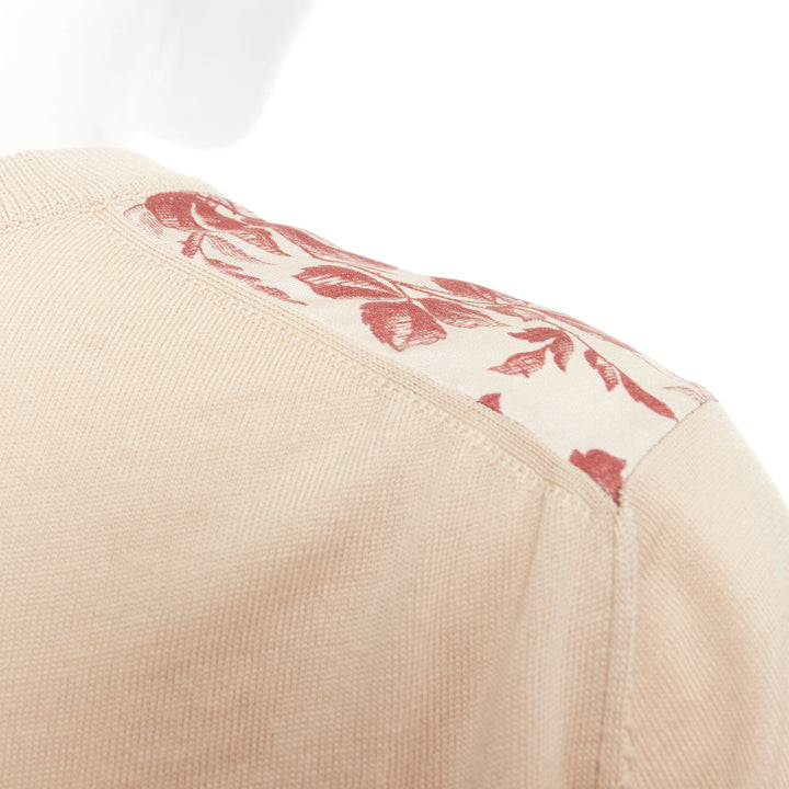 GUCCI Bloom floral butterfly silk print front wool knit sweater top M