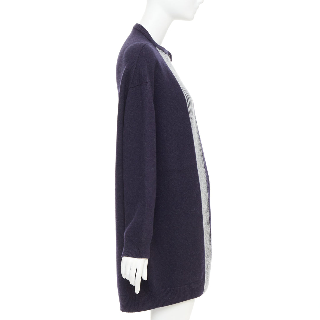 HERMES navy virgin wool white striped oversized knitted cardigan sweater FR34 XS