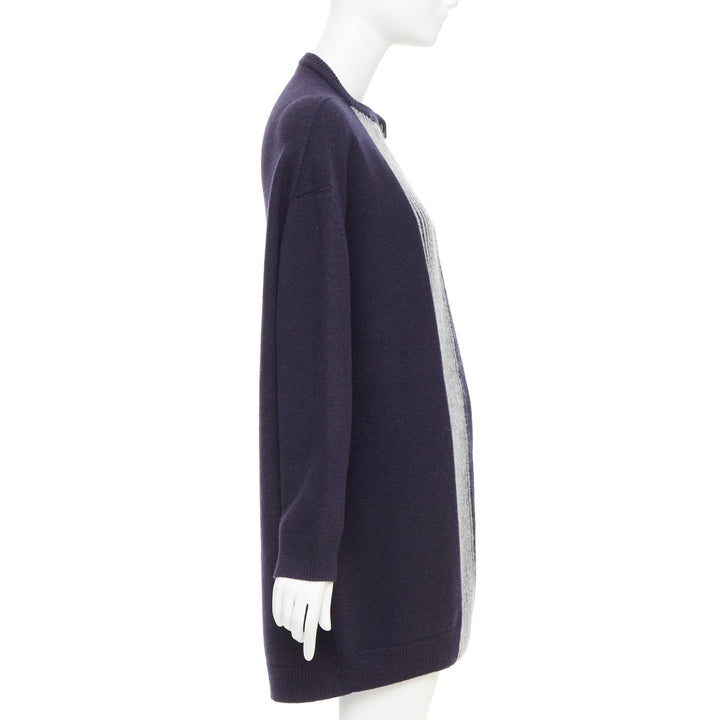 HERMES navy virgin wool white striped oversized knitted cardigan sweater FR34 XS