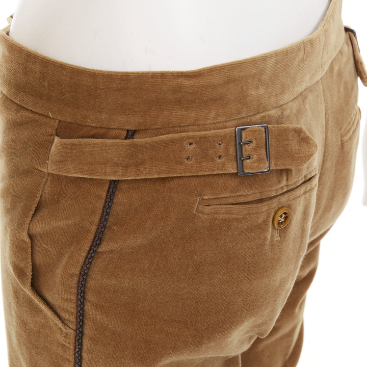 BOTTEGA VENETA tan brown velvet piped side tab pants IT38 XS