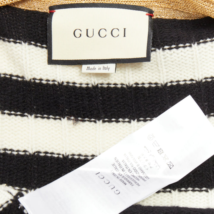 GUCCI Michele black white cashmere wool flower embroidered gold cardigan XXS